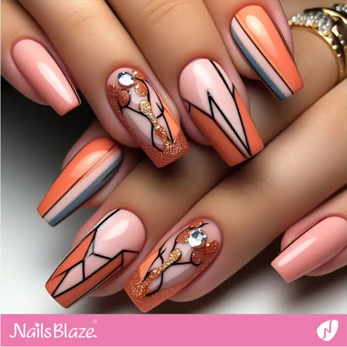 Abstract Geometric Peach Fuzz Nail Design | Color of the Year 2024 - NB1917